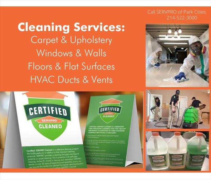photos of cleaning solutions and workers